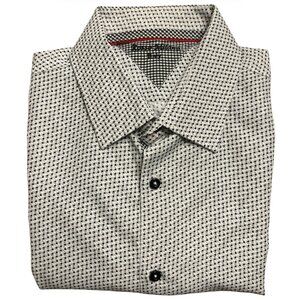 Rosso Milano Men’s Long Sleeve Button-Up Shirt White Black Micro-Dots Large